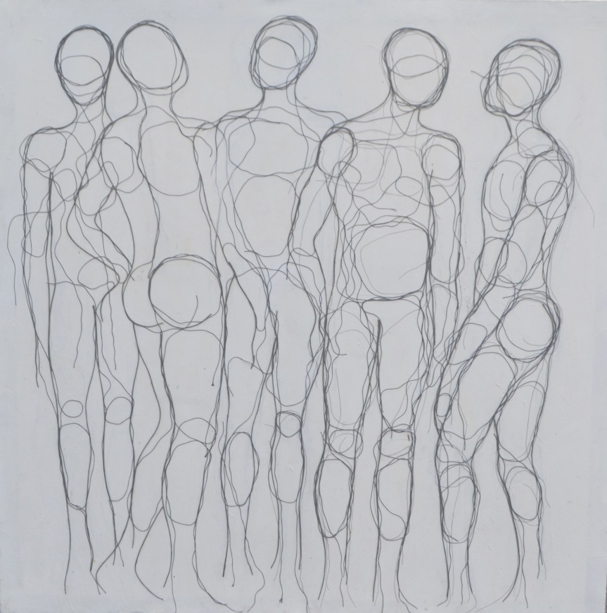 Blokes, strings on canvas, 42inches by 42inches, 2015