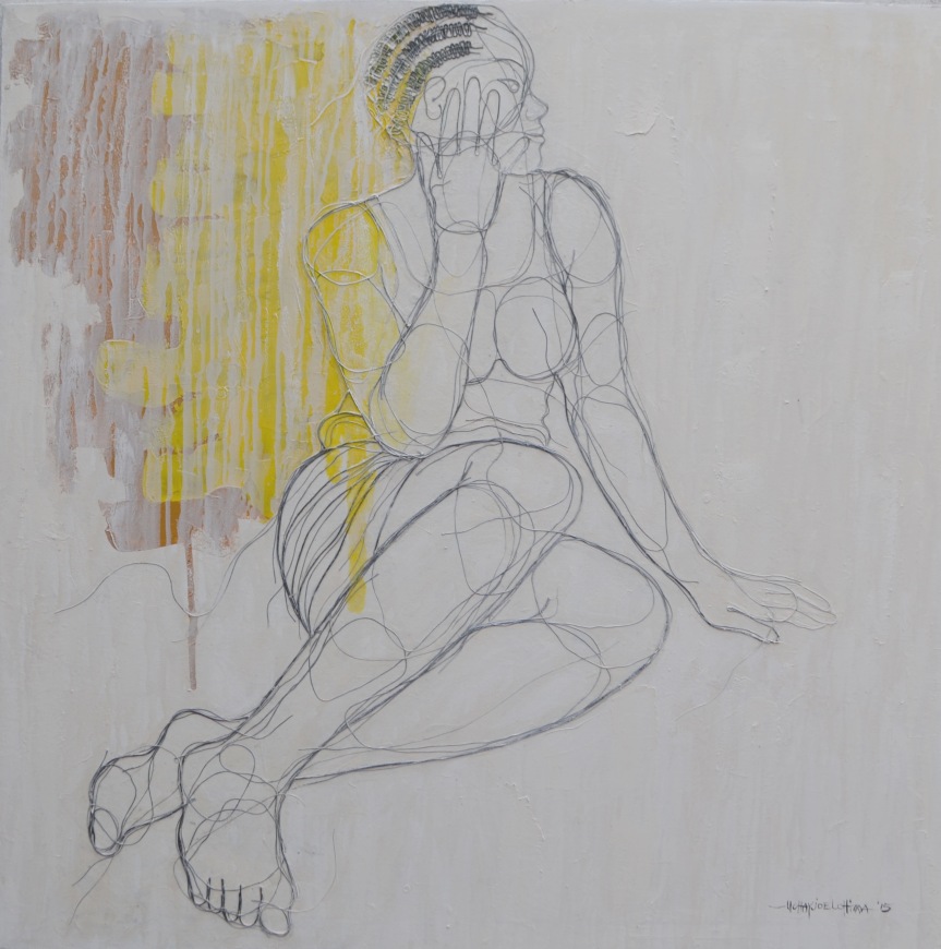 Yellow Sisi Dey For Corner, mixed media, 36inches by 36inches, 2013.